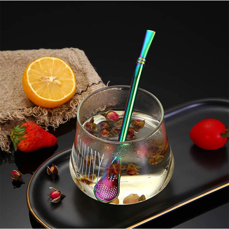 2pcs Yerba Mate Bombilla Stainless Steel Straw Loose Leaf Tea Infuser Dringking Spoons Filter Stirring Straws W Cleaning Brush 5