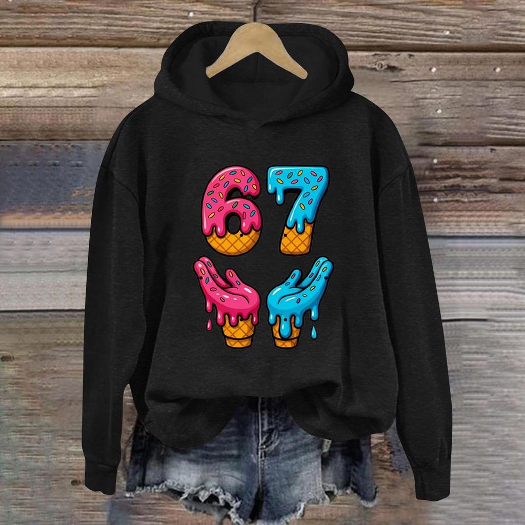 Women's Fashionable Casual Long-Sleeved Printed Hooded Sweatshirt