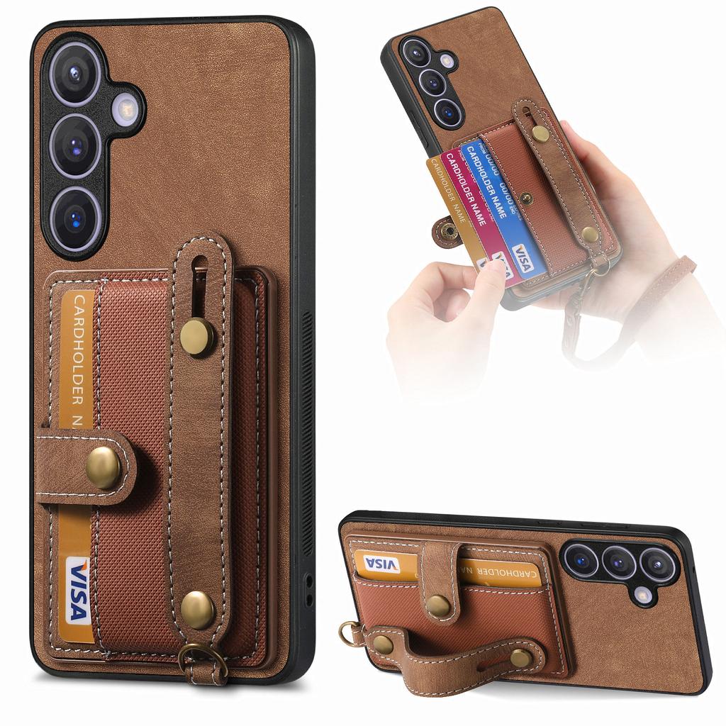Wristband Cards Solt Leather Wallet Case For Samsung Galaxy S24 Ultra S23 S22 Plus S21 FE A04 A14 A24 A34 A54 A15 A25 A72 A73