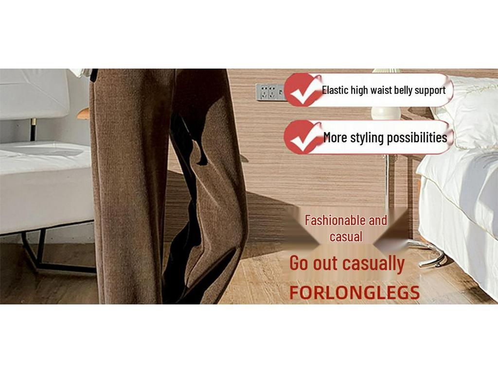 Maternity High-Waisted Pinstripe Wide-Leg Pants - Spring/Autumn Drapey Abdominal Support Trousers