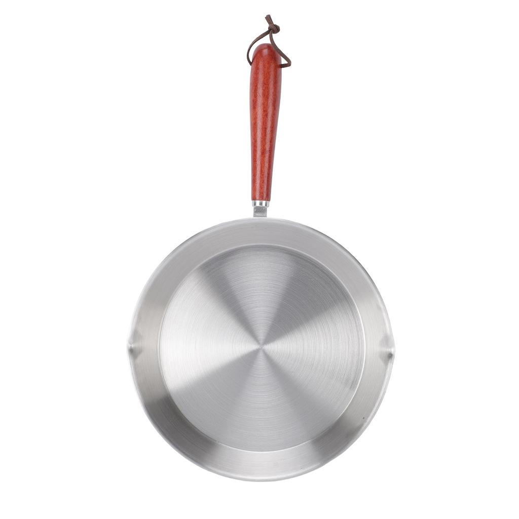 304 Stainless Steel Egg Frying Pan Small Omelet Pan with Pouring Spout Wooden Handle for Cooking Breakfast Pancakes