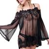 Damen Sexy durchsichtiges, schulterfreies Unterwäsche-Kleid, Nachtwäsche, Spitzen-G-String-Set