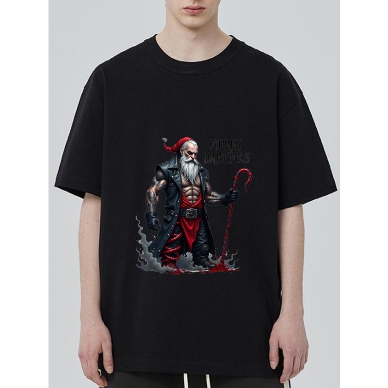 

Мужская черная футболка Темный Санта Клаус с красным посохом и текстом Merry Darkmas Рождественская праздничная одежда XXXXL чёрный