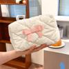 Waterproof Bow Cosmetic Container Handle Portable Toiletry Bag Plaid Makeup Bag  Data Cable Storage