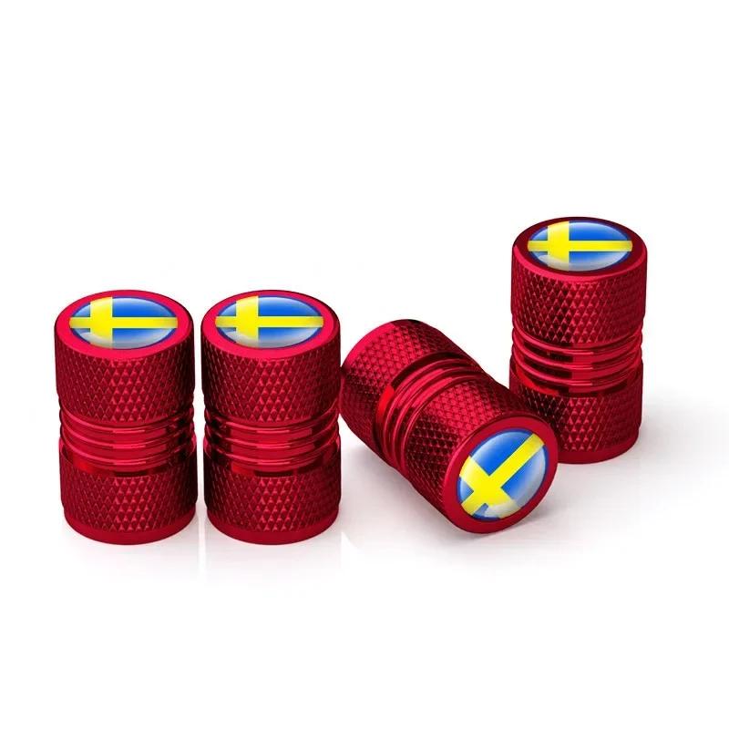 4Pcs Aluminum Car Sweden Flag Emblem Wheel Tire Valves Tyre Air Caps Case Decoration Accessories For Volvo V70 XC60 S60 V60 V40