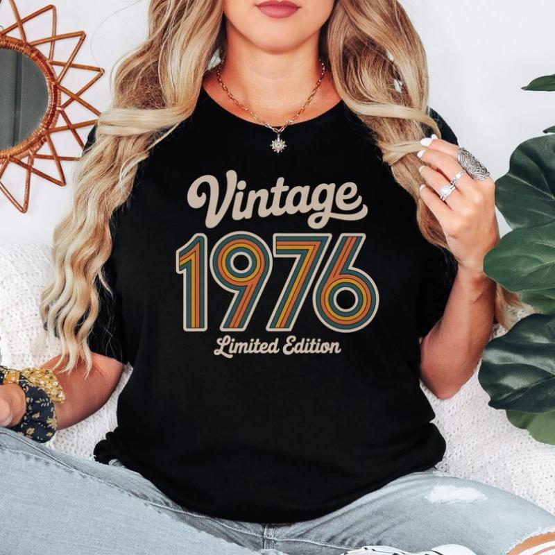 Retro 1976 50th Birthday Gift For Unisexs Best Friend Bday 70s Vintage Shirt Unisex Allmatch Casual Style Printed Tshirt Tops