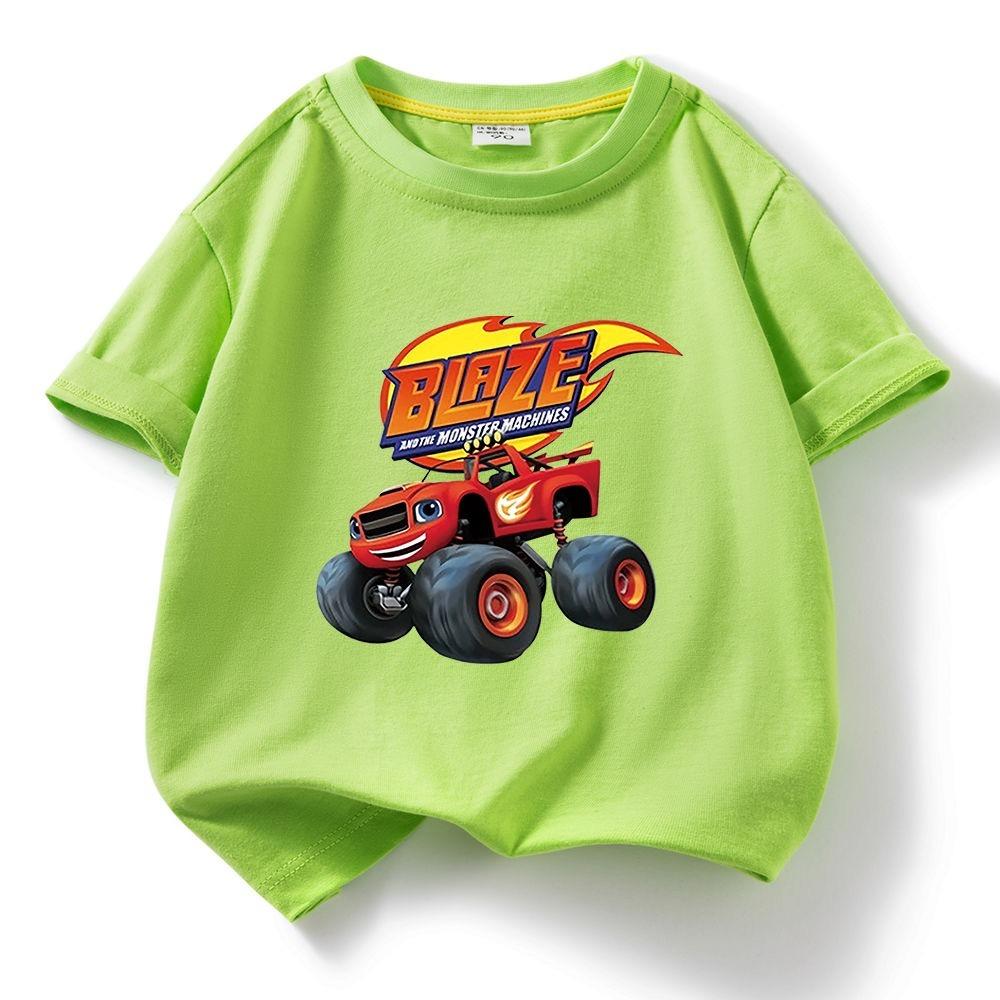 Children's Pure Short Sleeved Tshirt Blaze And The Monster Machines Kids Cartoon Tee Boys Girls Summer O-Neck Tee Tops