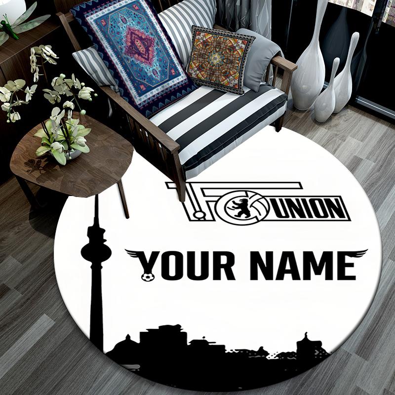 Custom Name,FC Union Berlin pattern round rug,Carpet Rug for Living Room Bedroom Playroom ,Non-slip Floor Mat,Holiday Gifts and Birthday Gifts.