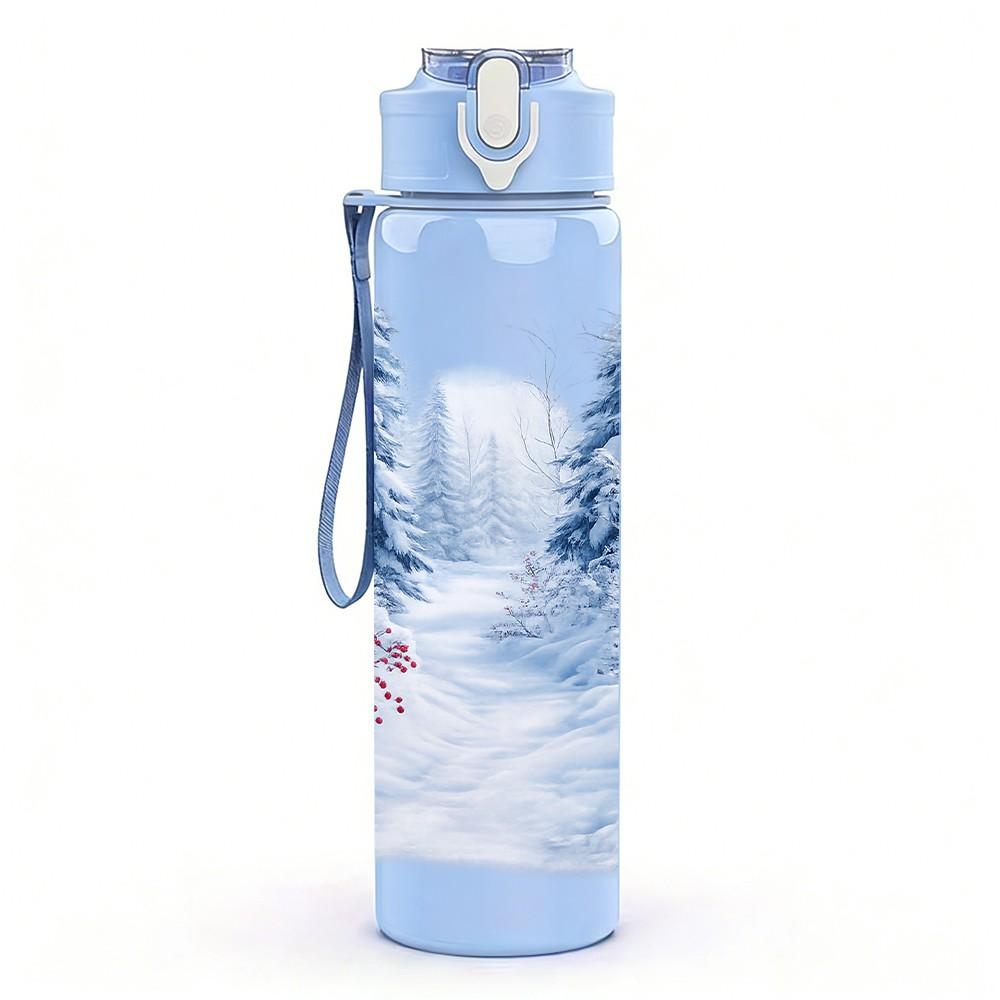 1PC Snow Mountain Waterfall Landscape Print 750ml Color Plastic Sports Water Bottle Leakproof Flip Straw Lid Suitable for Sports Office Home Use