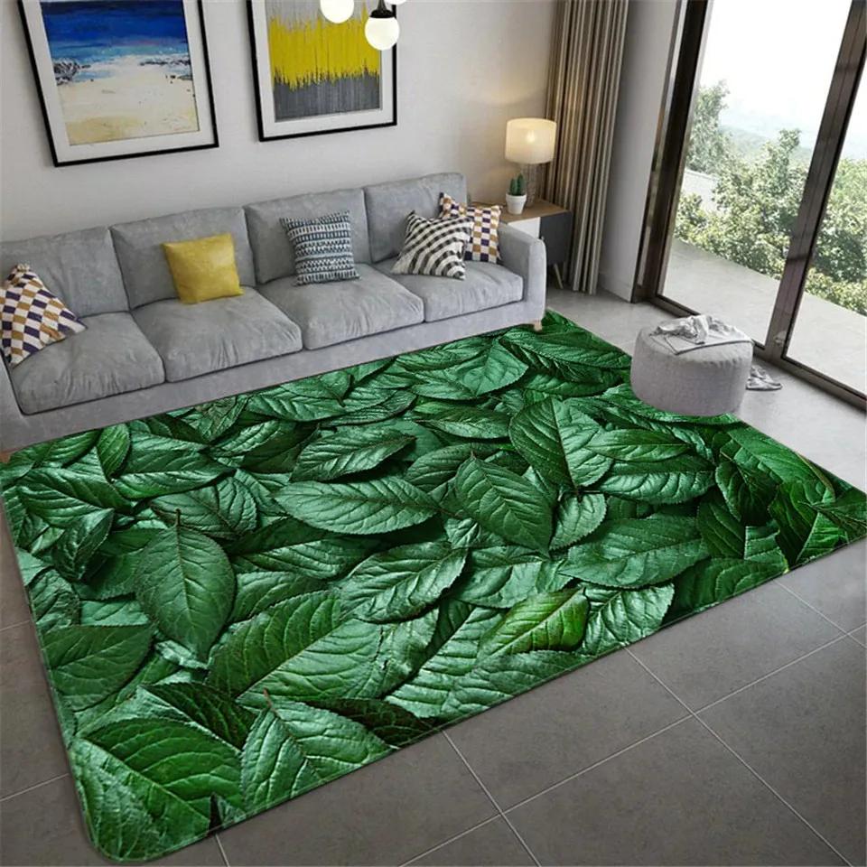 Living Room Carpet Green Leaf Printing Bedroom Entrance Door Mat Non-slip Bedside Home
