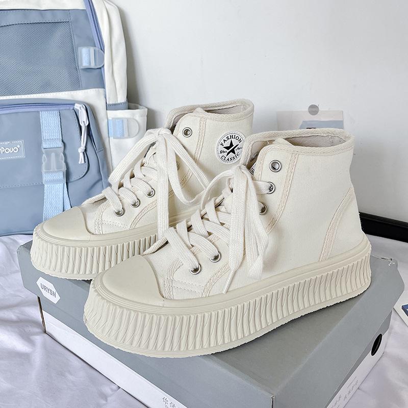 

Высокие парусиновые туфли женские 2025 новые осенние женские туфли корейская версия студенческих туфель классические базовые универсальные тканевые туфли 39