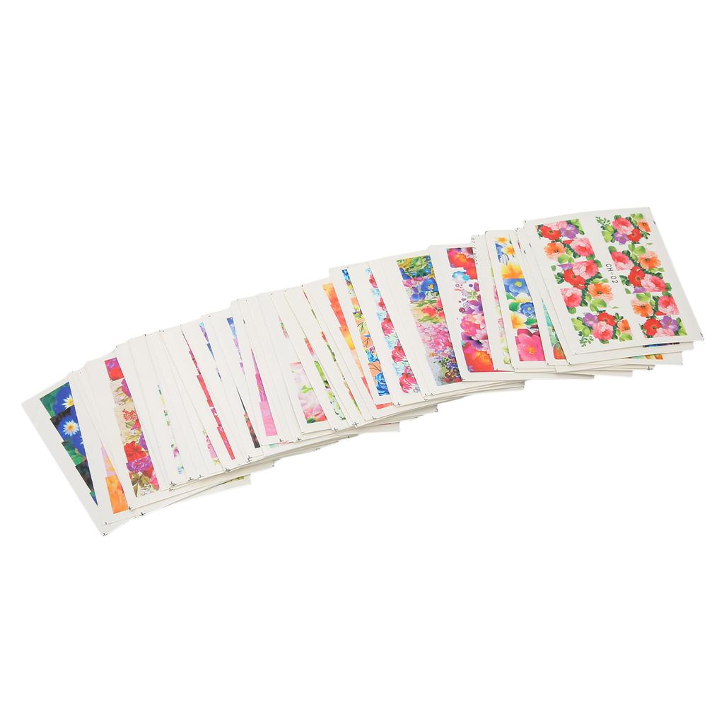 50Pcs Nail Art Sticker Decals Watermark Full Stickers Colorful Flower Nail Decals Nail Accessories