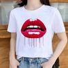 Summer Sexy Lip Print Short Sleeve Tshirt Womens Fashion Graphic Top High Street Slim Fit Modal Fabric