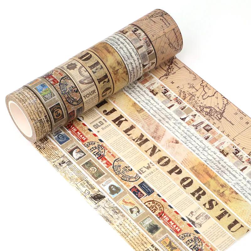 1PC. 10M Decorative Rero Kraft English Script Stamps Map Washi Tape Adhesive Stickers Masking Tape Cute Journaling Stationery