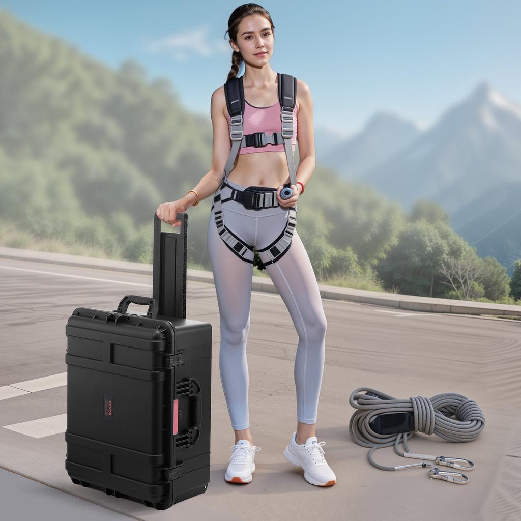 VEVOR 3.5 Cu.ft Weatherproof Hard Case, Waterproof Hard Case with Rolling Wheels & Retractable Pull Handle