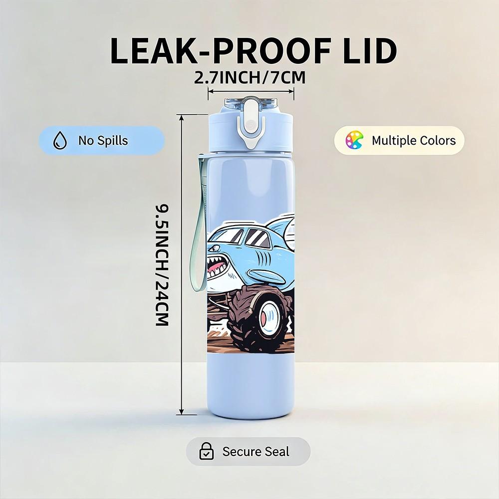 1PC Blue Monster Truck Offroad Print 750ml Color Plastic Sports Water Bottle Leakproof Flip Straw Lid Suitable for Sports Office Home Use