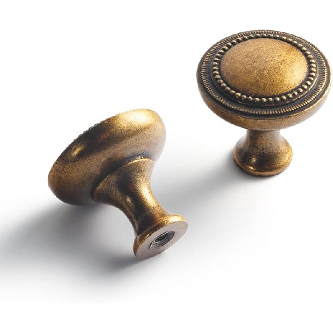 Goo-Ki 6 Pack Kitchen Cabinet Hardware Antique Brass Drawer Knobs - Single Hole Retro Bar Handles Ancient Bronze Vintage Pull for Closet Wardrobe