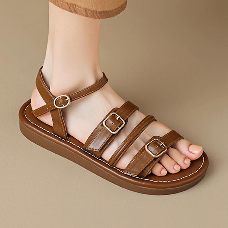Fashion Students Girls Buckle Strap Sandals Waterpfoot Shoes Ladies Summer Platform Flats Sandalias Ankle Strap Gladiator Sandales Woman