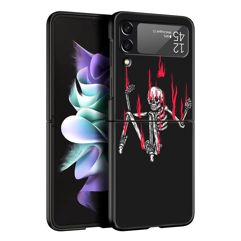Skeleton Skull Hard PC Phone Case For Samsung Galaxy Z Flip 7 6 5 4 Black Cover For Galaxy Z Flip 3 Foldable Shell Fundas Capas