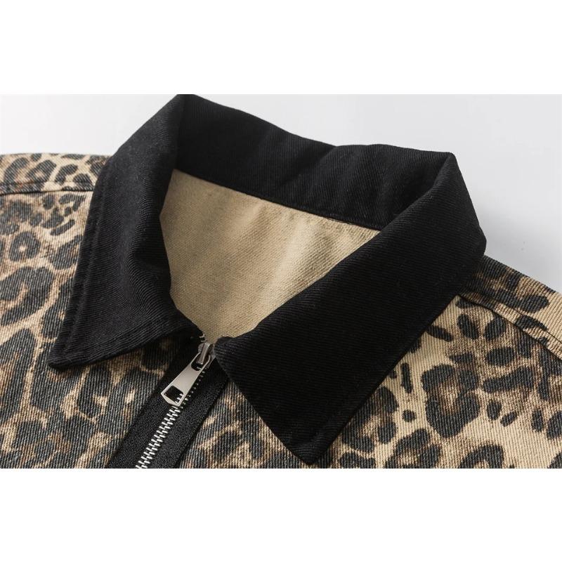 Women's Vintage Short Windbreaker Jacket Autumn 2024 Luxury Brand Cotton Leopard Denim Jackets for Woman Women's Autumn Clothes
