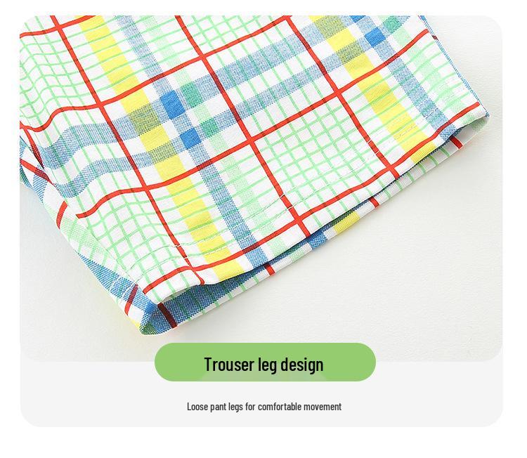 Summer 2026 Boys' Plaid Dinosaur Print Shorts Set - European & American Style Two-Piece