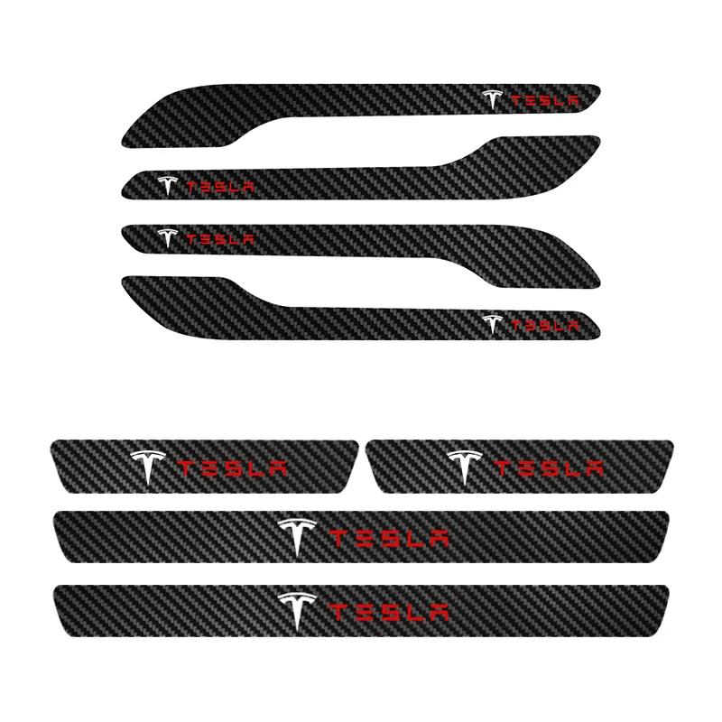 AMN1 Car Door Handle Protector with Car Sticker Door Sill Protector Stickers For Tesla Model 3 Model X Y Style Roadster