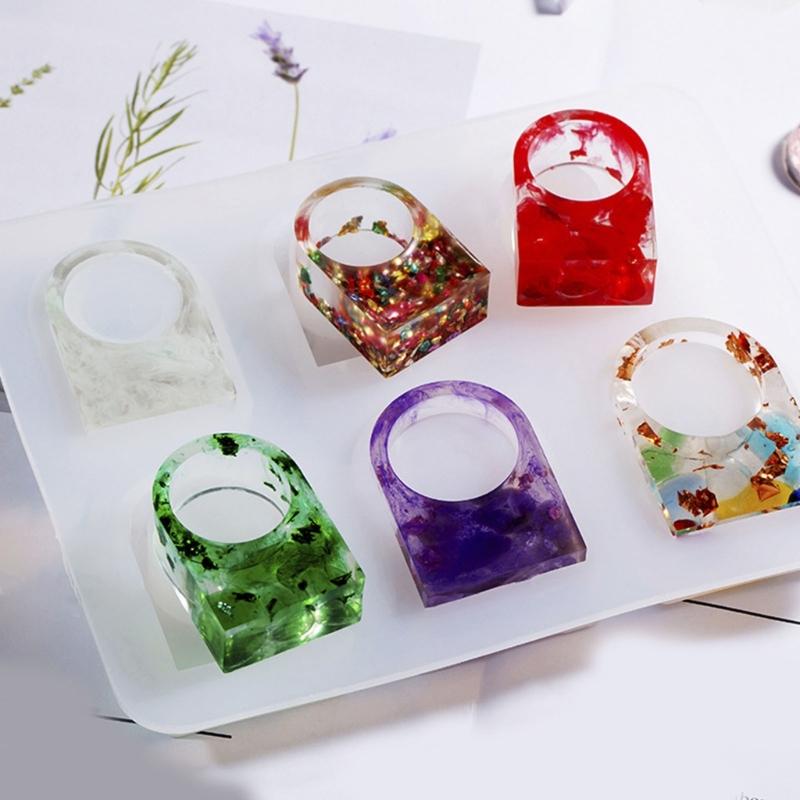 6 Cavities Silicone Rings Molds Silicone Jewelry Molds Resin Molds for Epoxy Resin Finger Rings Pendant Jewelry Making
