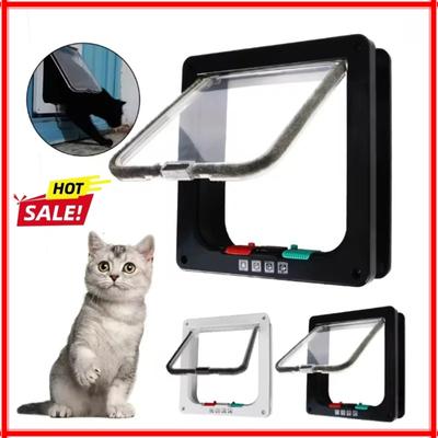 L/XL Cat Flap Door with 4 Way Lock Security Flap Door for Dog Cat Kitten Small Pet Gate Door Kit Cat Puppy Safety Gate