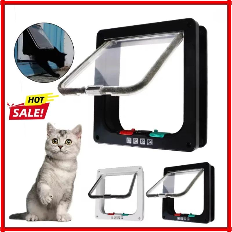 L/XL Cat Flap Door with 4 Way Lock Security Flap Door for Dog Cat Kitten Small Pet Gate Door Kit Cat Puppy Safety Gate