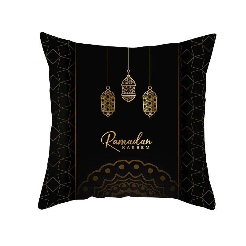 Golden Ramadan Eid Mubarak Moon Mosque Decorative Cushion Cover Islamic Pillow Cover for Sofa Home Car Decoration
