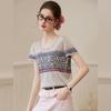 Damen Jacquard-Strick Top mit kurzen Ärmeln
