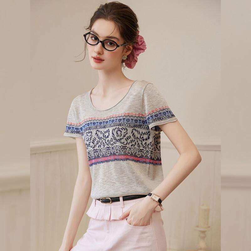 Damen Jacquard-Strick Top mit kurzen Ärmeln