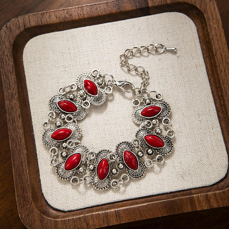 Retro Turquoise Bracelet Ethnic Style Jewelry Women's Light Luxury Style Bracelet