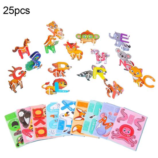 25Pcs DIY 3D Animal Puzzle Set Insect Dinosaur Sea Animal Puzzle Assembly Activity Game Kids Educational Jigsaw Toy Classroom Prizes Party Favors