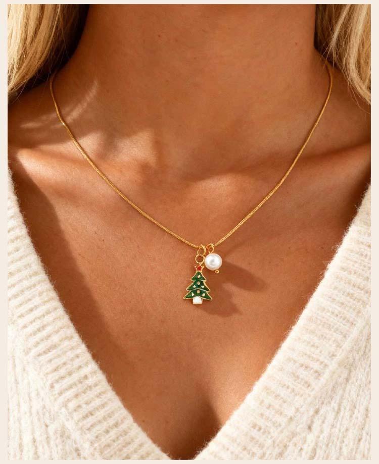Collier de Noël pour femme, Chaîne en acier inoxydable réglable à la mode, Cadeaux de bijoux pour fête et festival