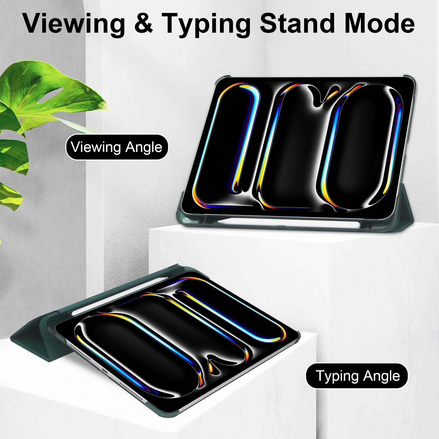 

For iPad Pro 11 (2024) Case Stand PU Leather+PC Matte Back Tablet Case Blackish Green