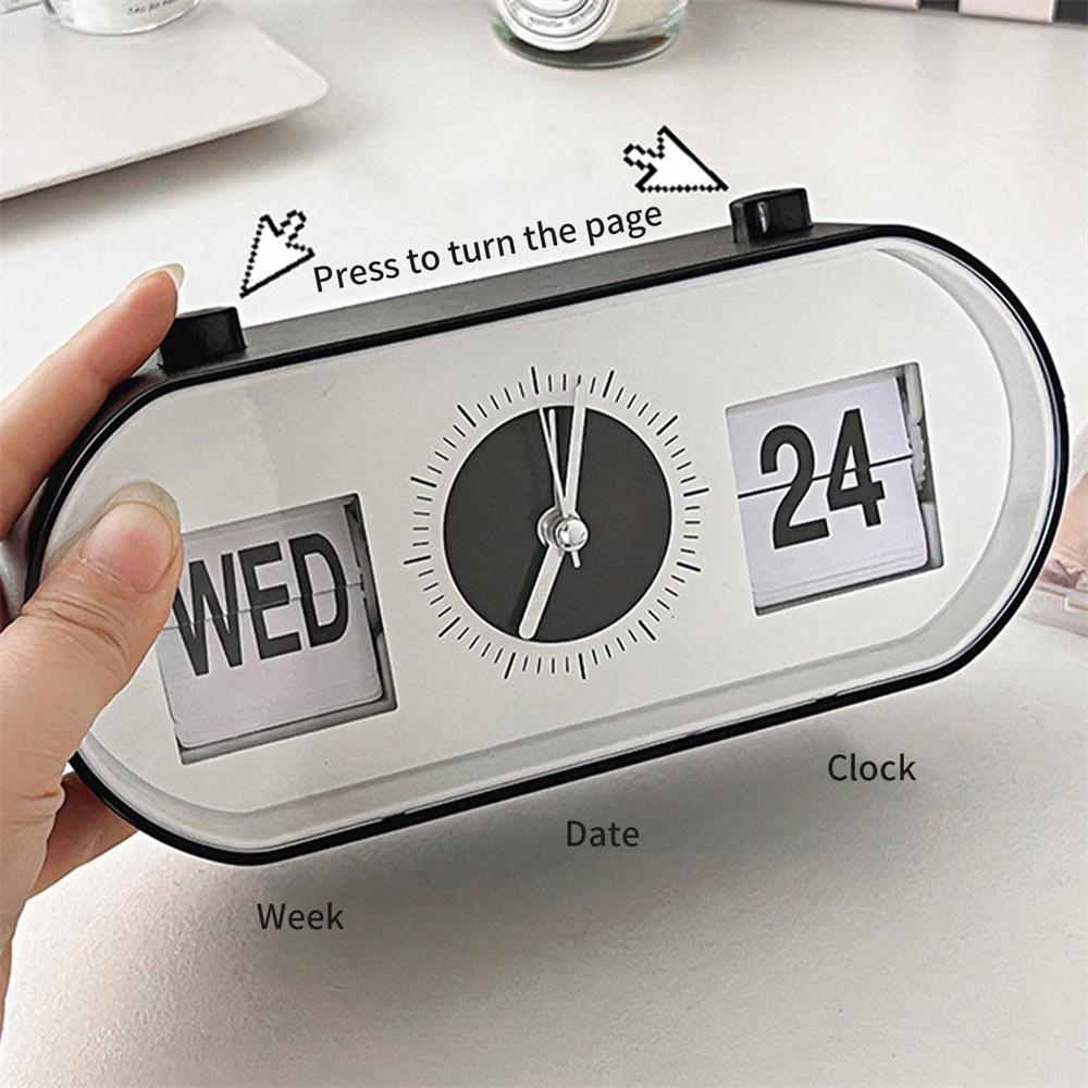 

Manual Page Turning Clock Desk Alarm Clock Calendar Clock Home Decoration A