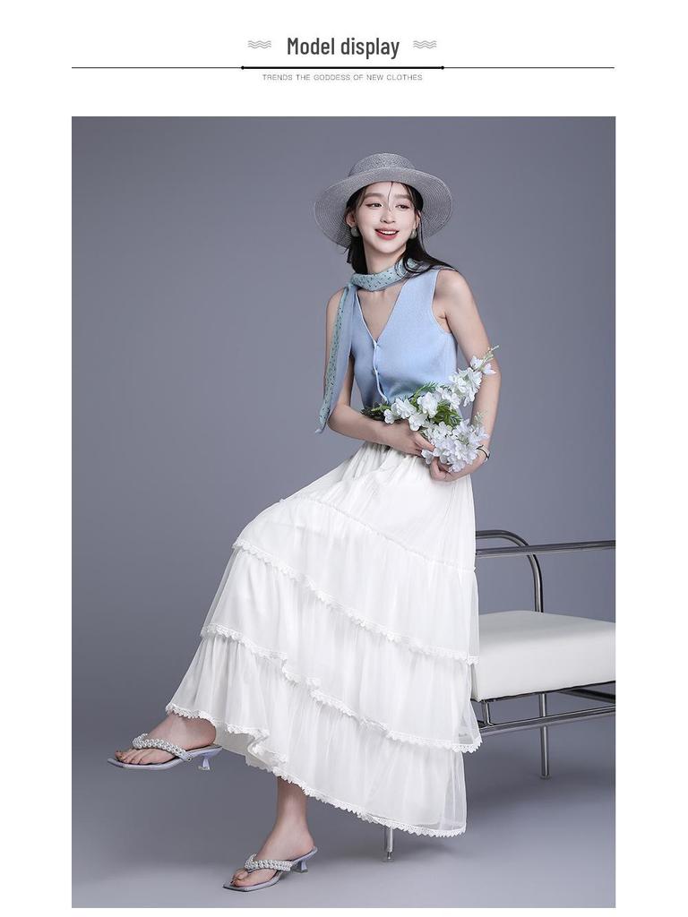 White 3-Tier Lace Trim Flare Skirt - Spring/Summer 2026 Collection
