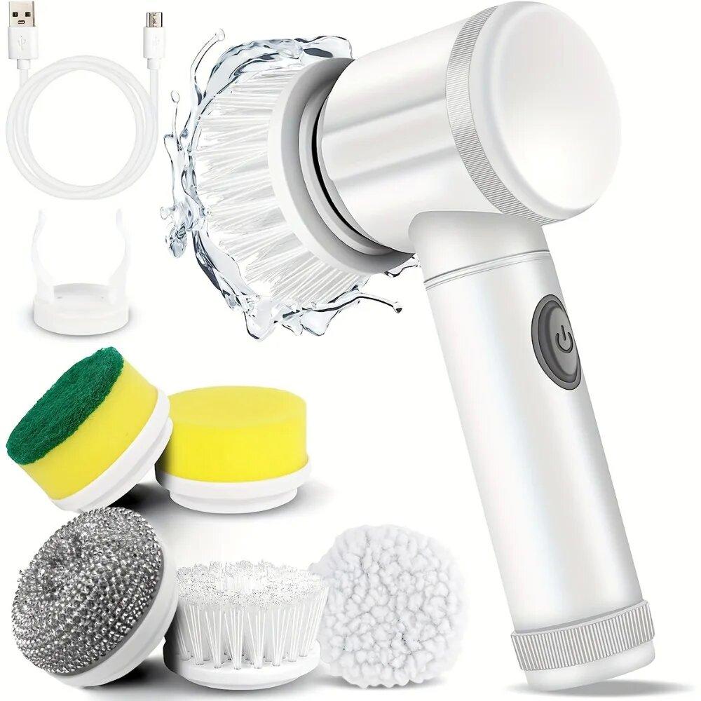 Multifunctional handheld wireless electric cleaning brush Home kitchen and bathroom cleaning brush has 5 replacement brush heads