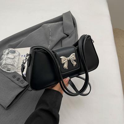 Spring Trend Bow PU Leather Underarm Bags for Women  Simple Half Moon Small Crossbody Bag Lady Handbags and Purses