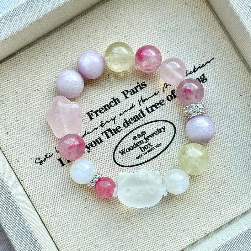 Оригинальный Дизайн Сиреневый Кунцит и Аметист Роскошный Розовый Хрустальный Браслет