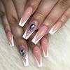 Removable French White Edge & Nude Pink Rhinestone Nail Stickers