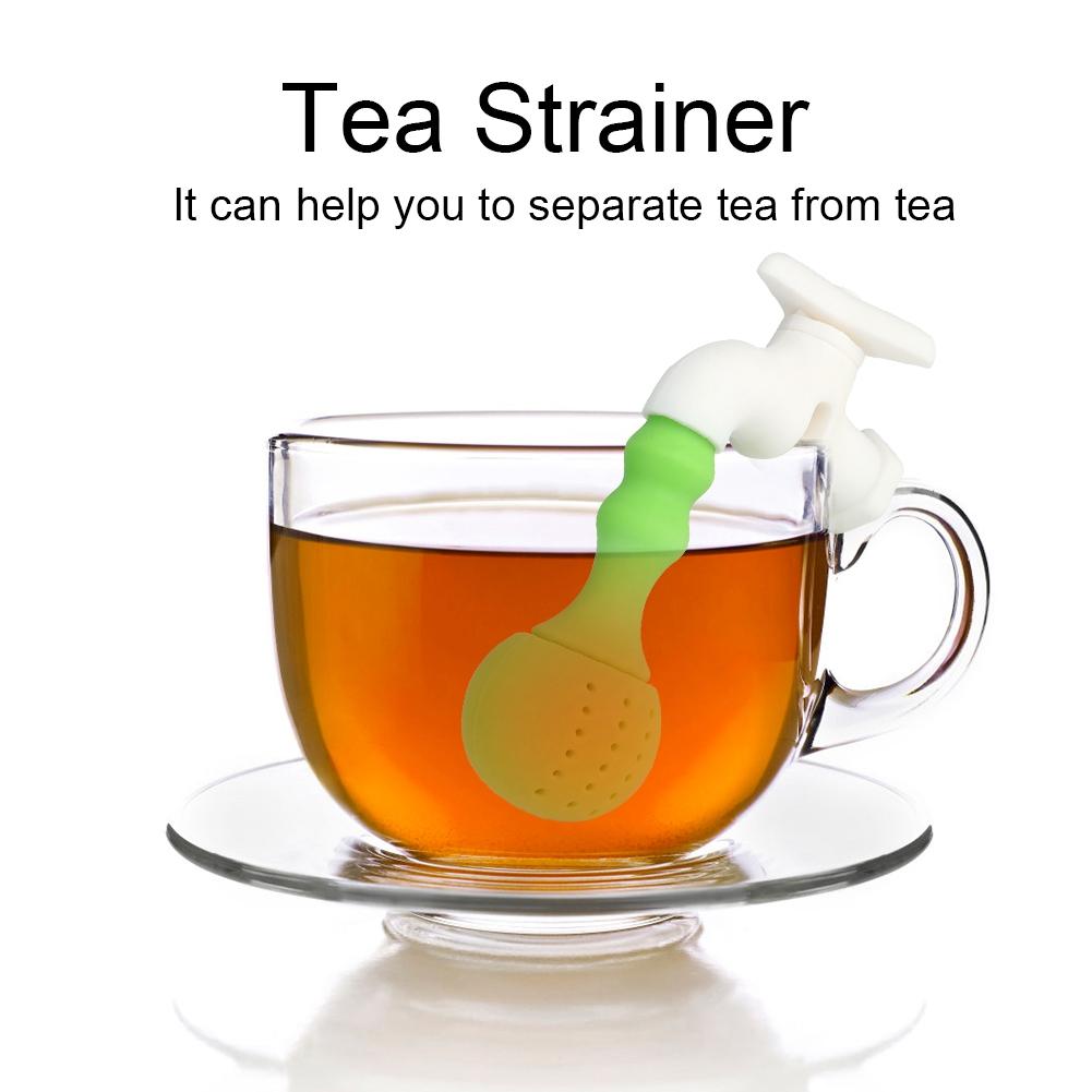 2Pcs Household Office Green Silicone Tea Infuser Faucet Shape Tea Strainer Filter Accessory