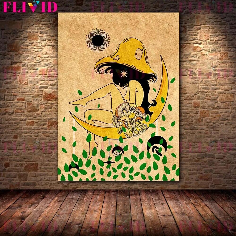 Goddess Mushroom And Witch Wall Art Decor Goddess Fairy Woman Witchy Psychedelic Vintage Poster And Prints Home Decoration No Frame
