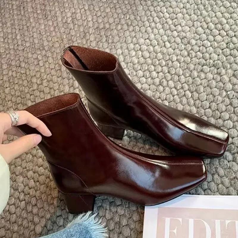 

Ботильоны на высоком каблуке женские квадратные носки массивные кожаные туфли женские модные зимние ботинки челси готические гладиаторские ботинки женские 41