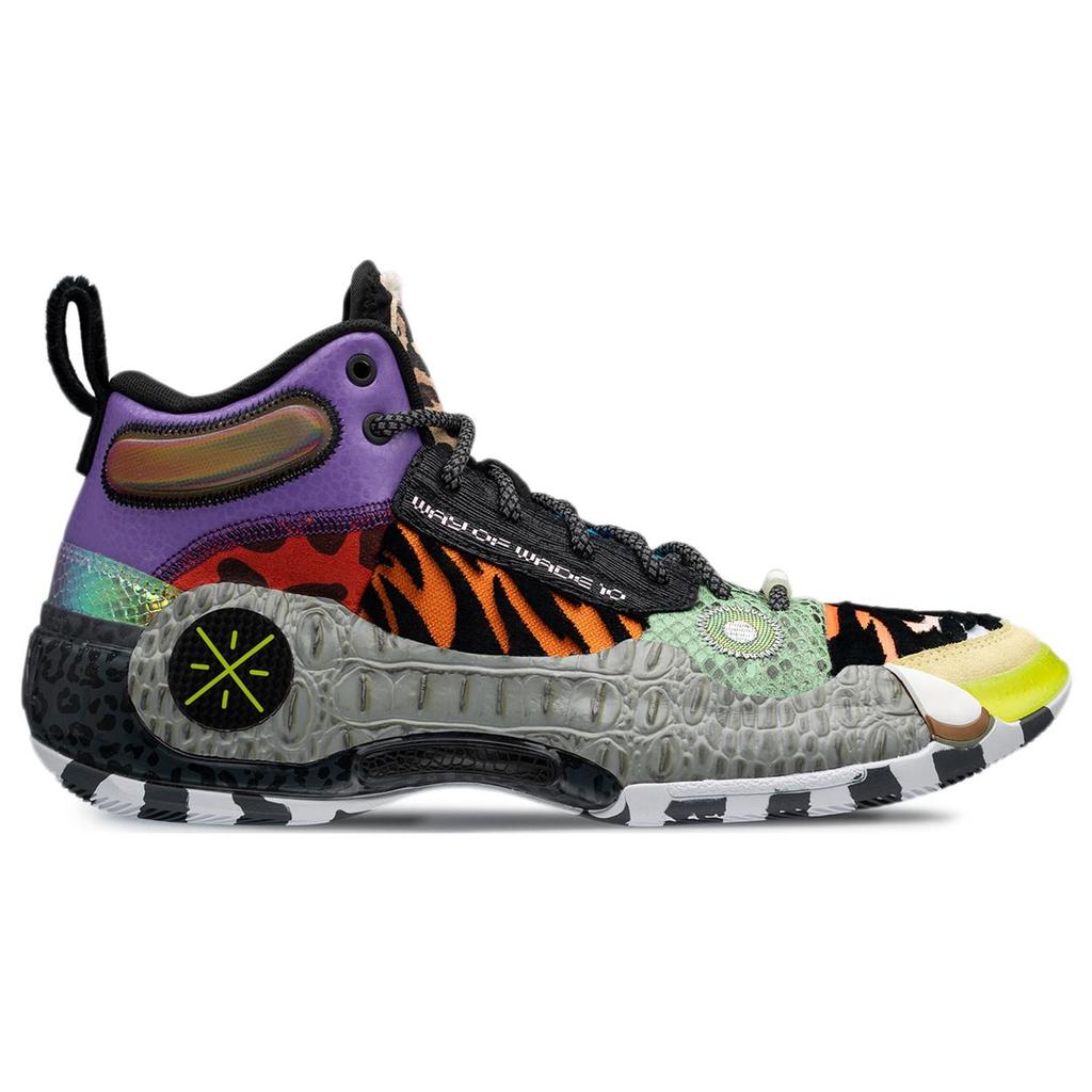New LiNing WOW 10 Zoo Cushioned Slip Resistant Mid Top Basketball Shoes Men's Black Purple Blue ABAS075-3