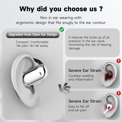 Open Ear Bluetooth 5.4 Earbuds Wireless Headphones Sport Over Earphones Built-in Mic Ear Hooks 50H Playtime Ear Buds Waterproof for Running Fitness