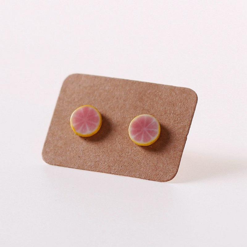 Ceramic earrings with strawberry, cherry, and watermelon designs Cute and Sweet Fruit Earrings, New Jingdezhen Jewelry Pink round lemon earrings