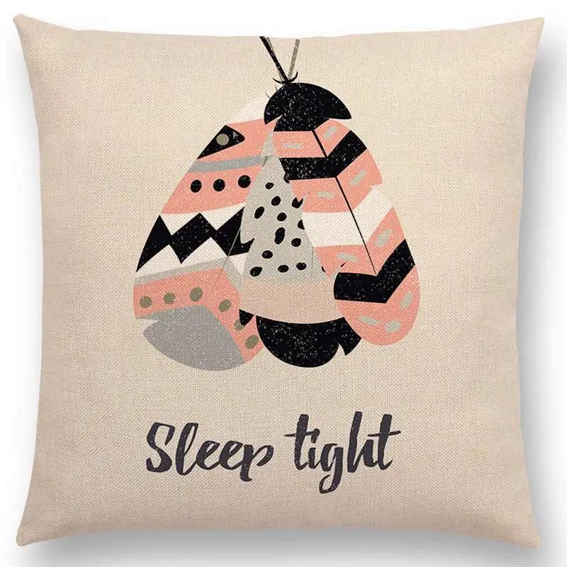 Feather Pattern Decorative Letters Cushion Cover Beautiful Word Be Brave Kind Dream Home Decor Sofa Throw Pillow Case