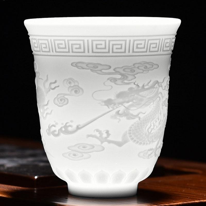 Vintage White Portable Ceramic Teacup, Chinese Carving, Carved Tea Cup, Kung Fu, Da Hong Kong, Oolong Teaware Set,160ml, 220ml